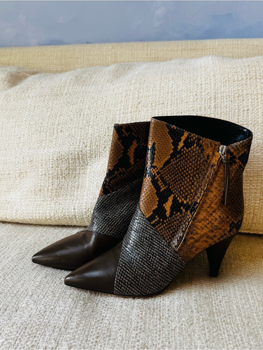 Isabel Marant leather Snake-Print Pointed Ankle Boots